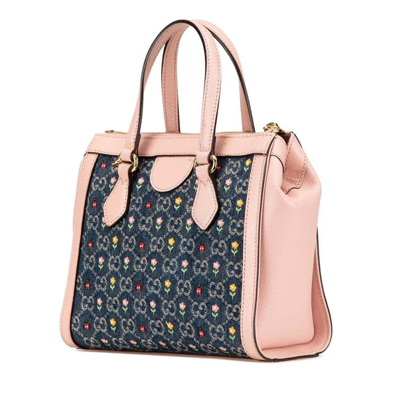 Gucci Small GG Denim Embroidery Ophidia Satchel Blue Denim Good condition - Back View