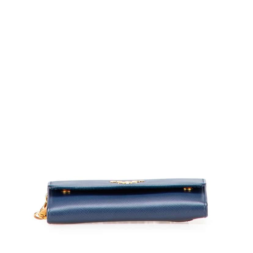 Prada Saffiano Card Holder on Chain Blue Leather Good condition - Inside View