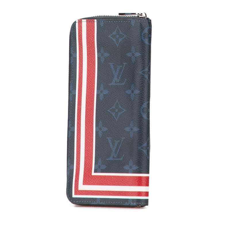 Louis Vuitton Monogram Cobalt Striped Vertical Zippy Wallet Blue Canvas Good condition - Back View