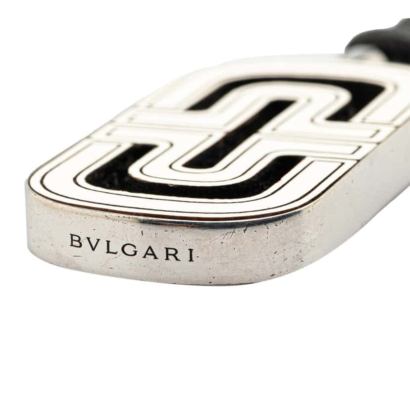 Bvlgari Sterling Silver Resin Parentesi Pendant Cord Necklace Black Leather Good condition - Model View