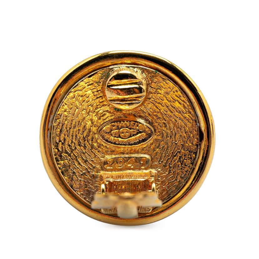 Chanel Gold Plated Faux Pearl CC Round Clip On Earrings Gold Metal Good condition - Inside View
