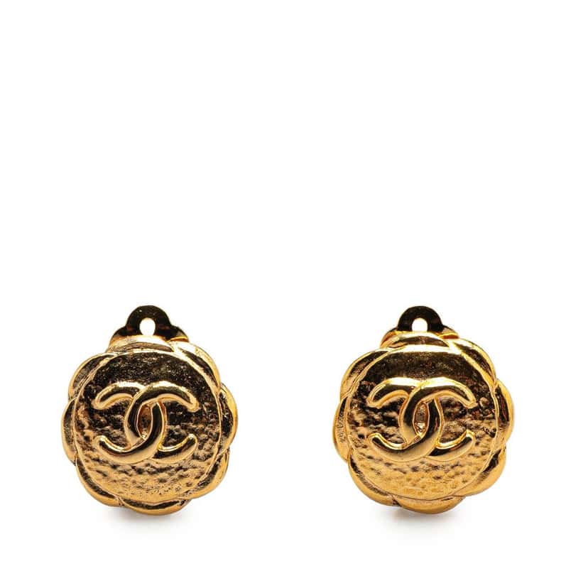 Chanel Gold Plated CC Round Clip On Earrings Gold Metal Good condition - Front View