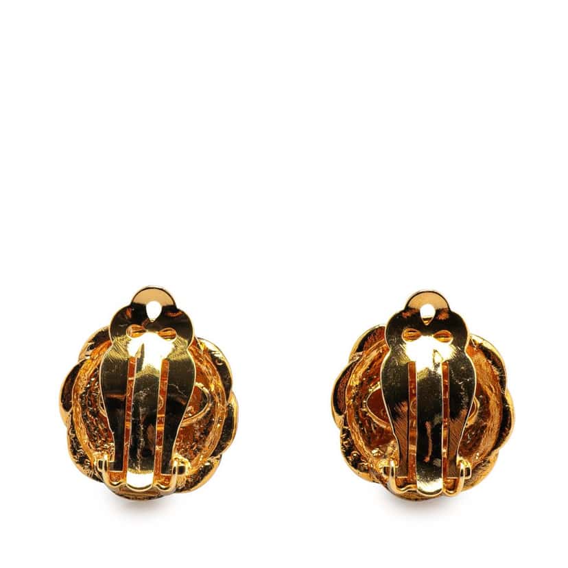 Chanel Gold Plated CC Round Clip On Earrings Gold Metal Good condition - Back View