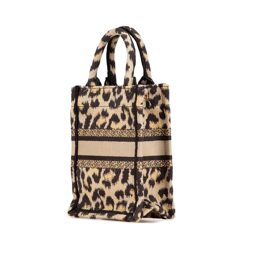 Dior Mizza Mini Embroidered Canvas Leopard Vertical Book Tote Brown Canvas Good condition - Back View