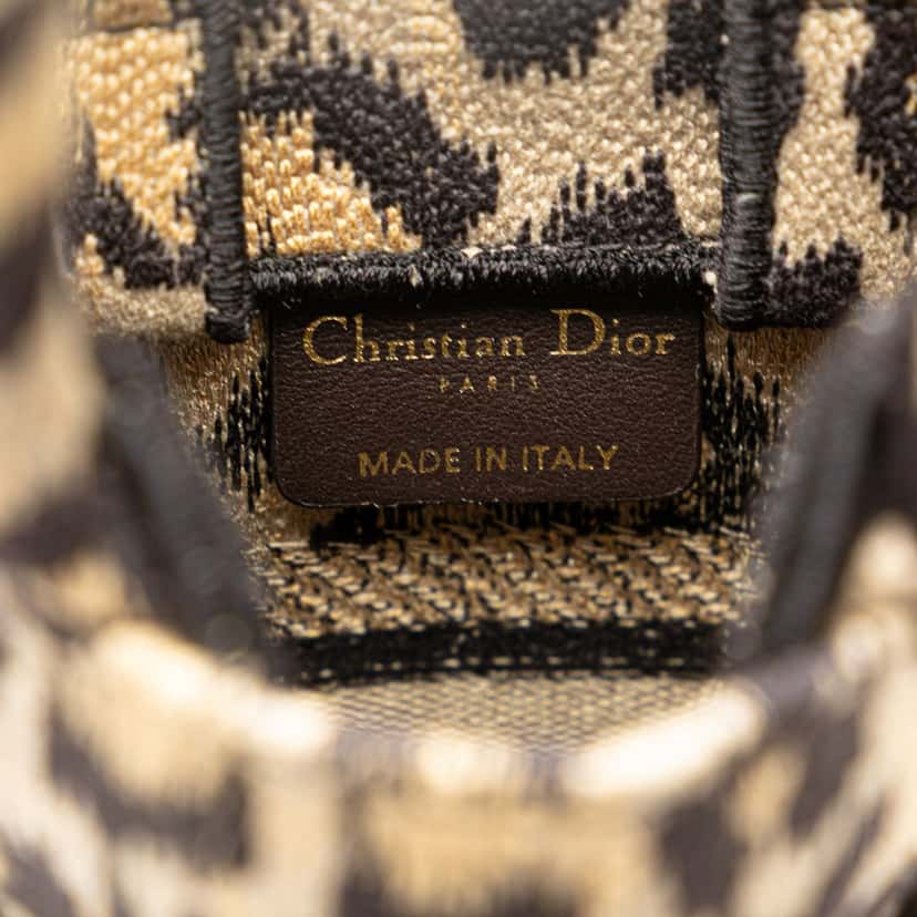 Dior Mizza Mini Embroidered Canvas Leopard Vertical Book Tote Brown Canvas Good condition - Box View