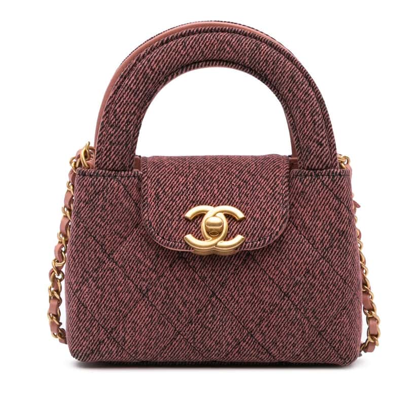Chanel Nano Quilted Denim Kelly Shopper Bag Pink Denim Good condition - Front View