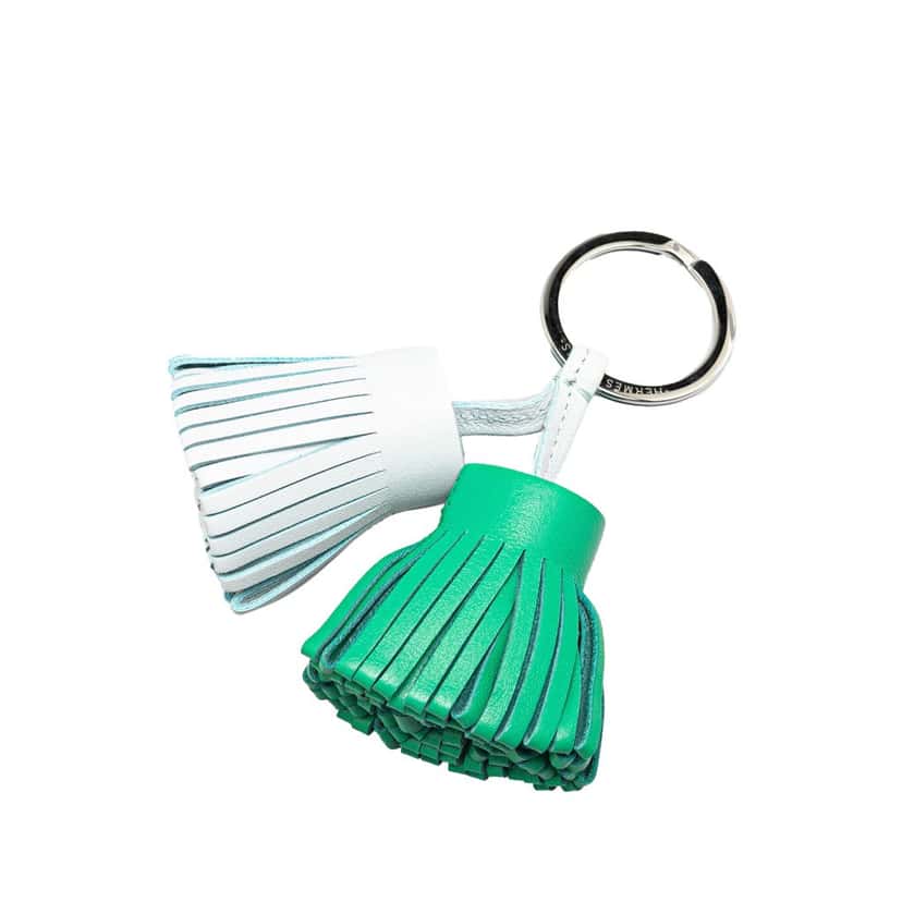 Hermès Lambskin Carmen Uno Dos Key Ring Green Leather Good condition - Back View