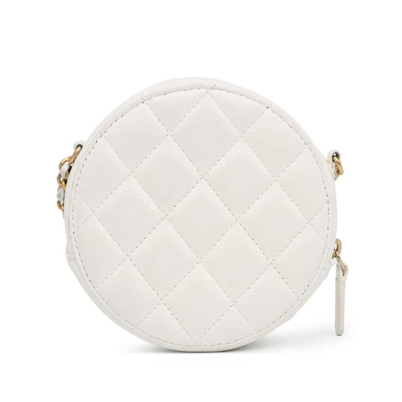 Chanel Quilted Lambskin Pearl Crush Round Clutch with Chain White Leather Very good condition - Inside View