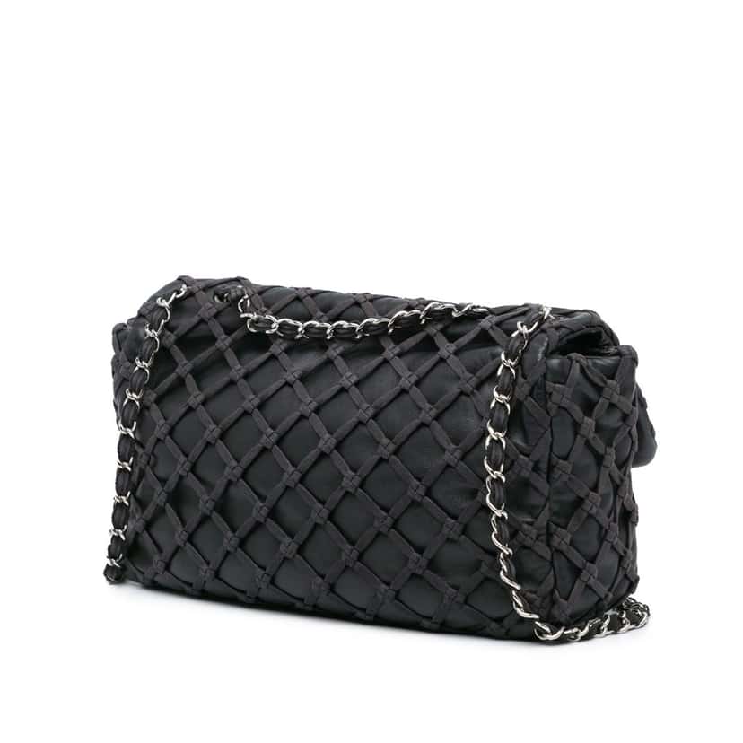 Chanel Jumbo Calfskin Canebiers Net Flap Black Leather Good condition - Back View