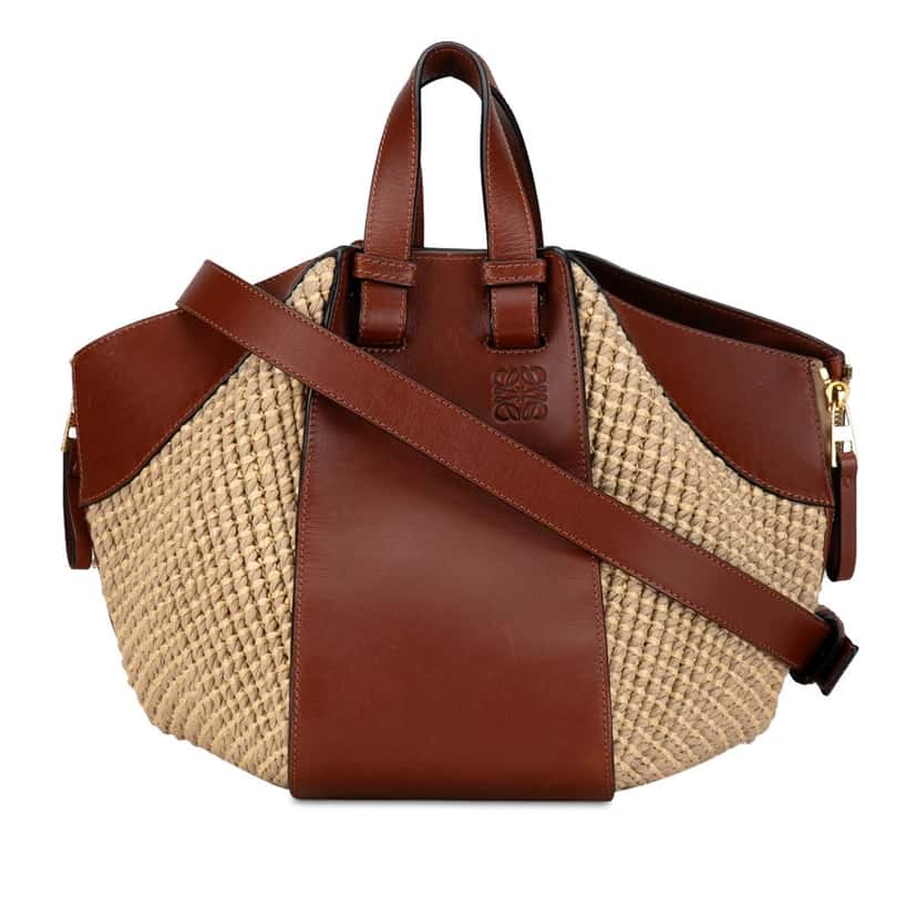 Loewe Small Leather and Raffia Hammock Bag Brown Leather Good condition - Front View