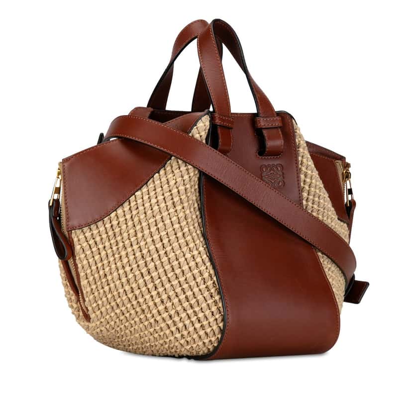 Loewe Small Leather and Raffia Hammock Bag Brown Leather Good condition - Back View
