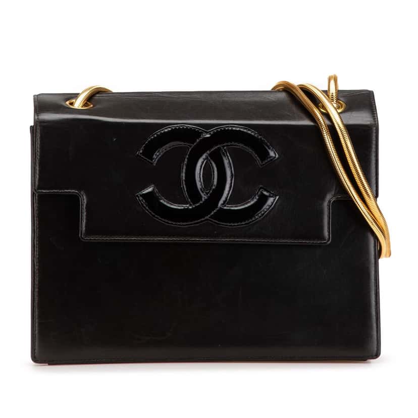 Chanel CC Patent Snake Chain Flap Black Leather Good condition - Front View