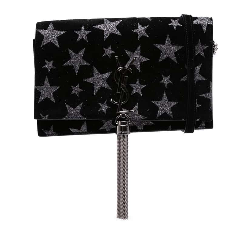 Saint Laurent Suede Monogram Star Kate Tassel Wallet on Chain Black Leather Good condition - Front View