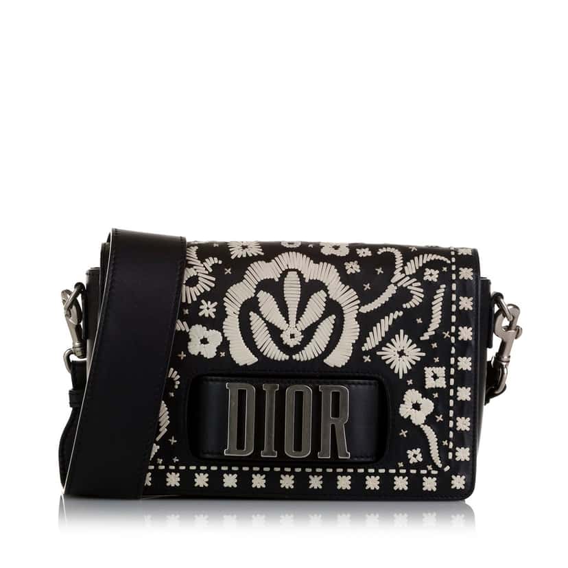 Dior Medium Embroidered Dio(r)evolution Flap Black Leather Good condition - Front View