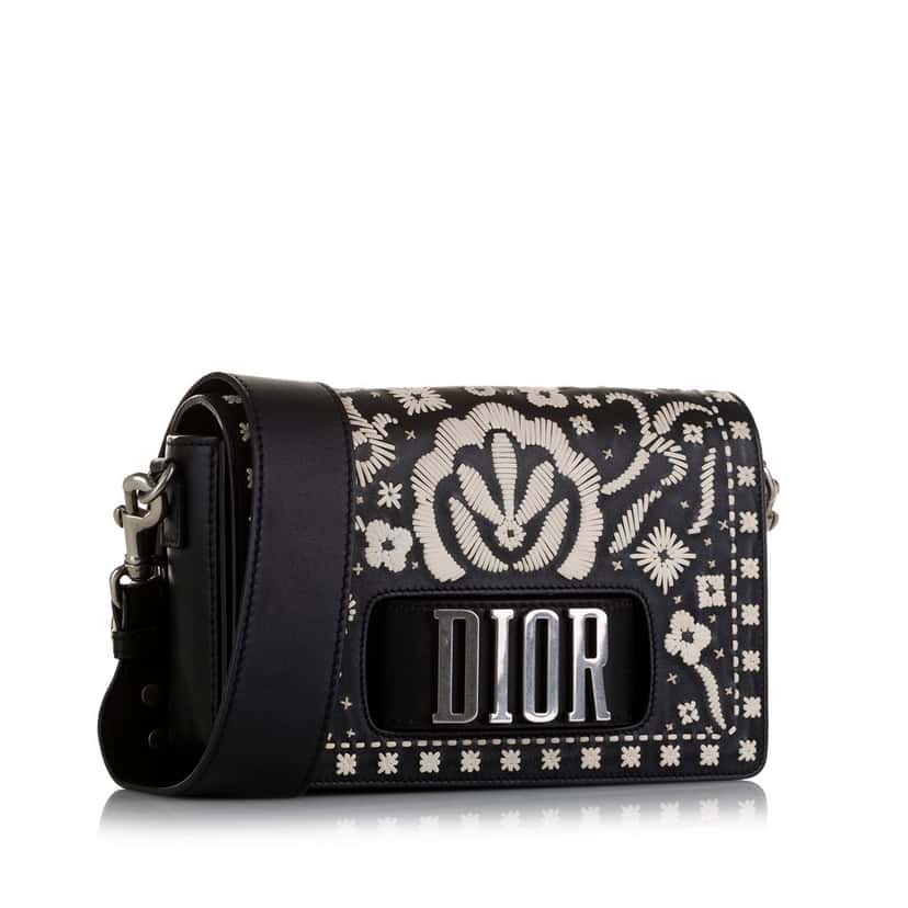 Dior Medium Embroidered Dio(r)evolution Flap Black Leather Good condition - Back View