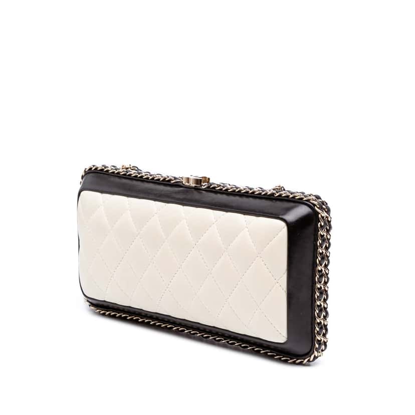 Chanel Bicolor Quilted Lambskin Chain Around Clutch White Leather Good condition - Back View