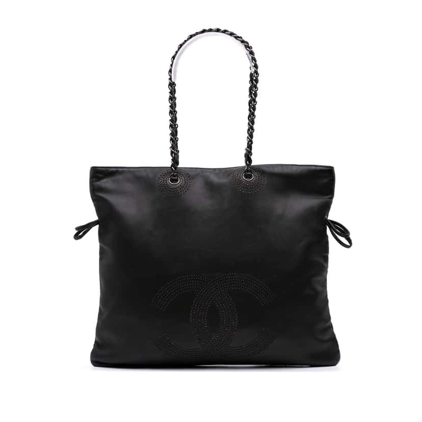 Chanel CC Lambskin Studded Bonbons Tote Black Leather Good condition - Front View