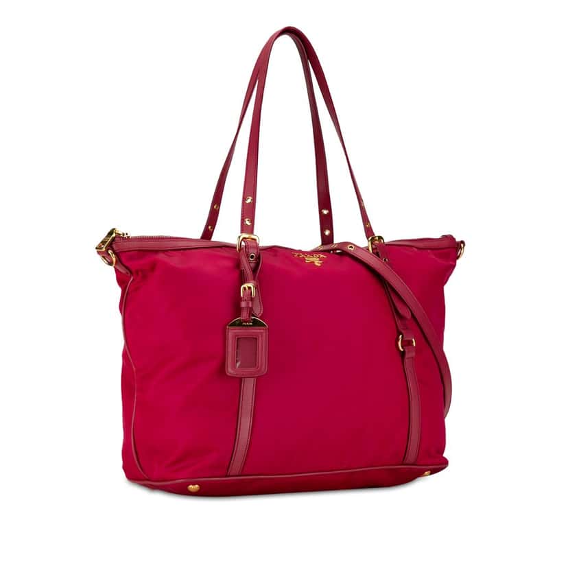 Prada Saffiano-Trimmed Tessuto Satchel Pink Good condition - Back View