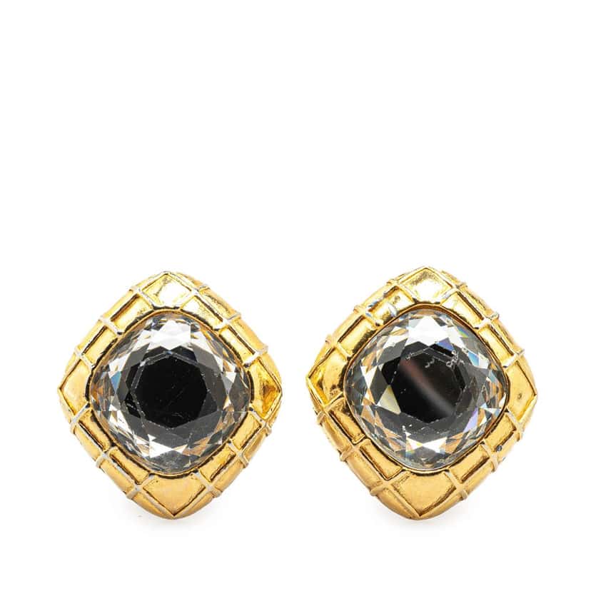 Chanel Gold Plated Diamond Crystal Clip on Earrings Gold Metal Fair condition - Front View