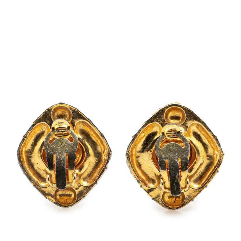 Chanel Gold Plated Diamond Crystal Clip on Earrings Gold Metal Fair condition - Back View