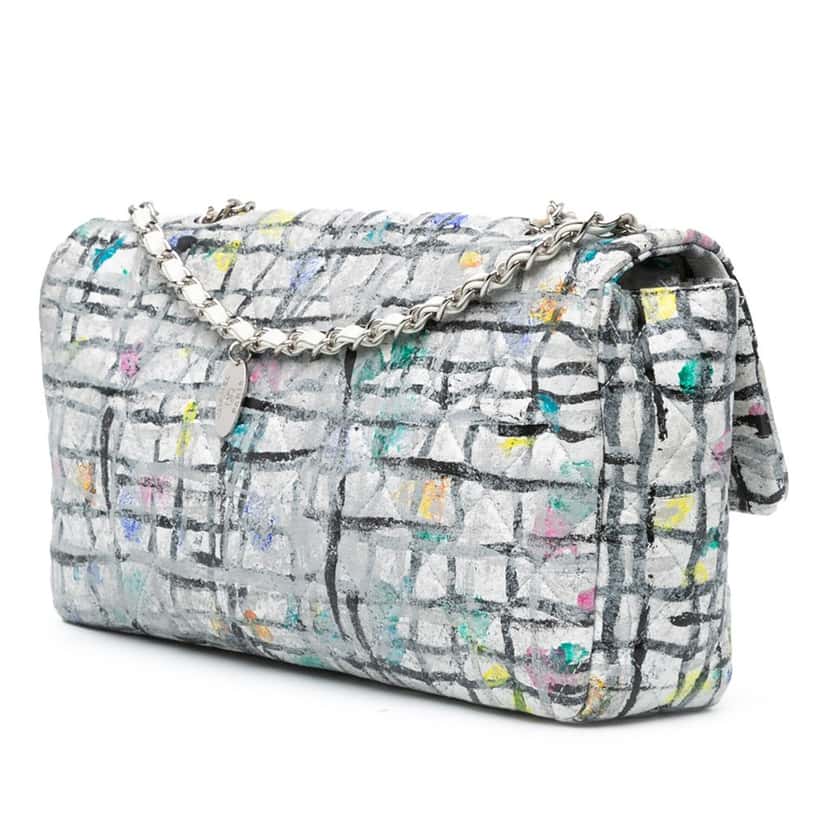 Chanel Medium Calfskin Hand Painted Graffiti Flap White Leather Good condition - Back View