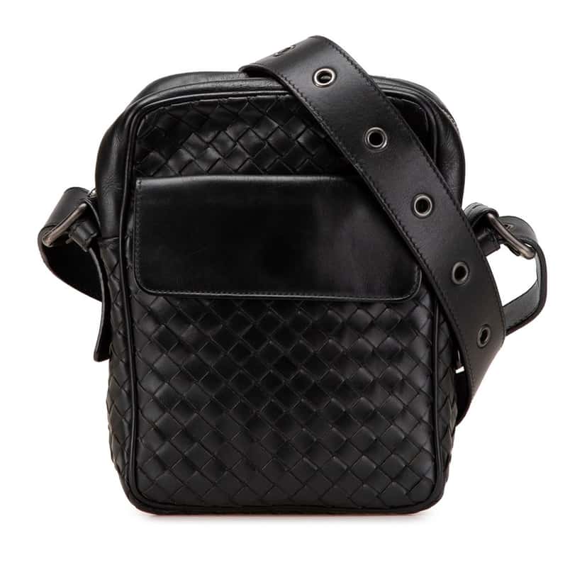 Bottega Veneta Nappa Intrecciato Front Pocket Crossbody Black Leather Good condition - Front View
