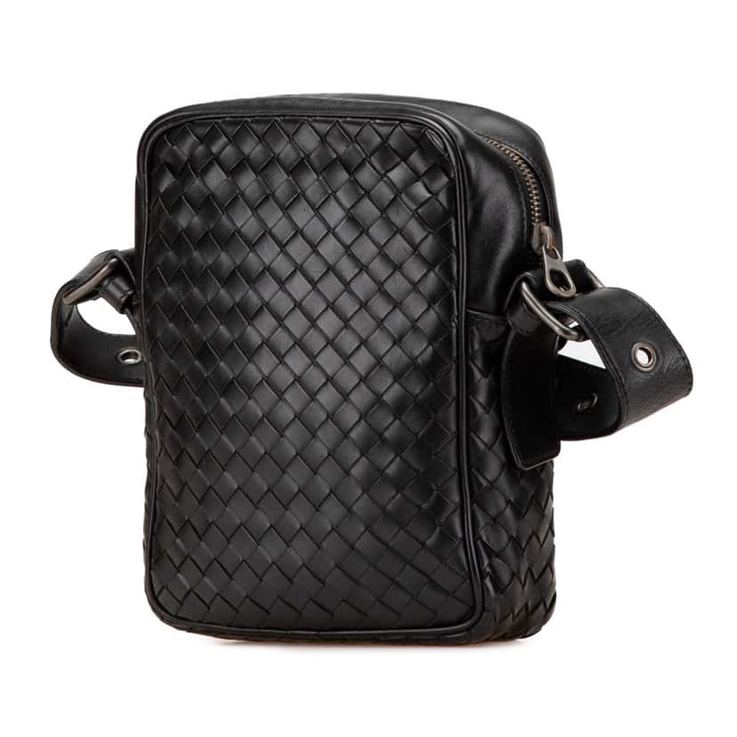 Bottega Veneta Nappa Intrecciato Front Pocket Crossbody Black Leather Good condition - Back View