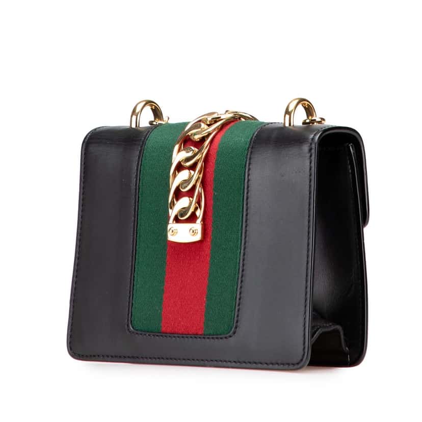 Gucci Mini Leather Web Sylvie Chain Crossbody Black Leather Good condition - Back View