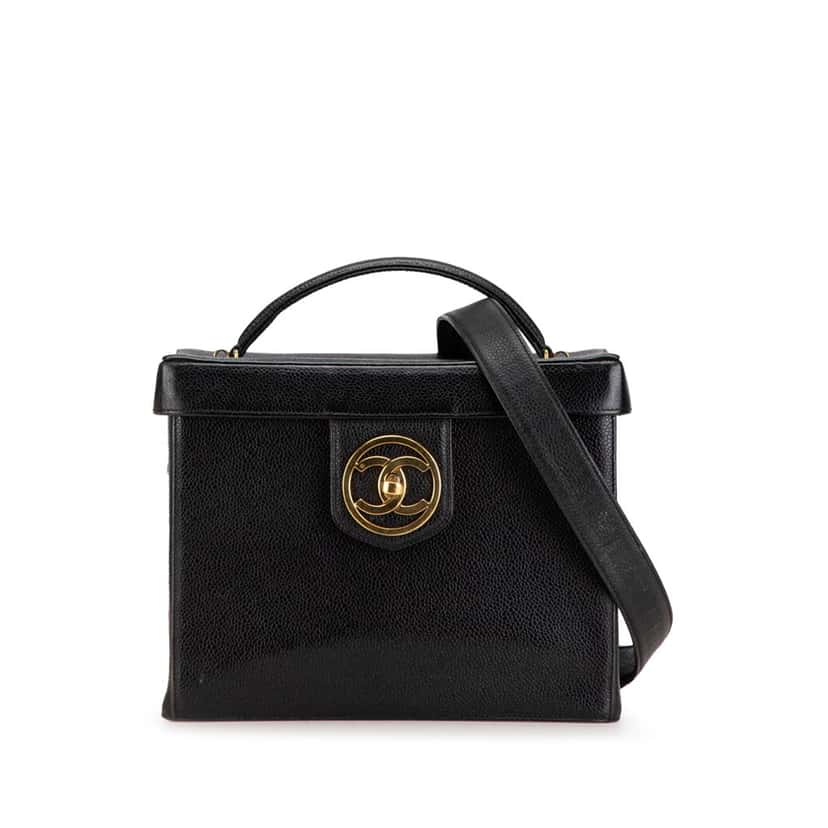 Chanel CC Caviar Vanity Case Black Leather Good condition - Front View