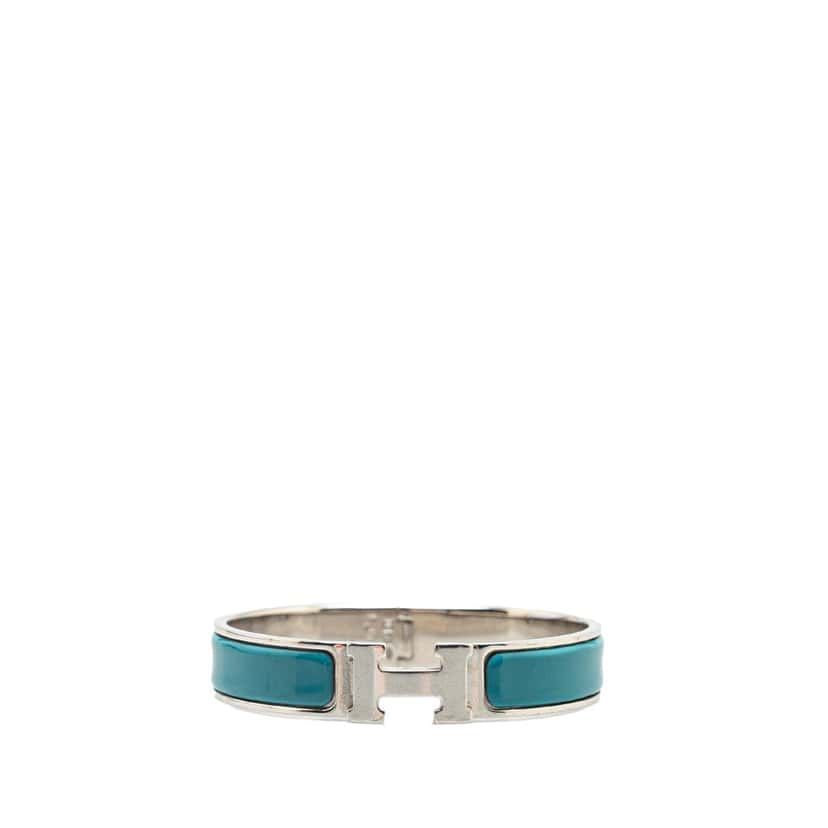Hermès Narrow Enamel Clic H Bracelet PM Blue Good condition - Front View