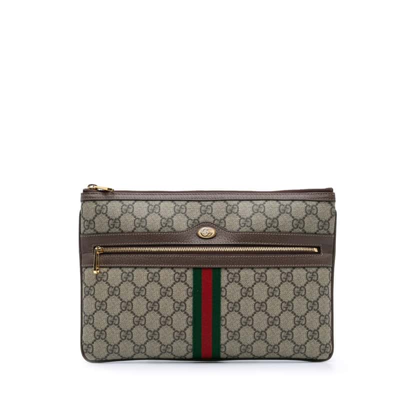 Gucci Large GG Supreme Ophidia Web Clutch Brown Canvas Good condition - Front View