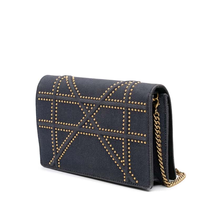 Dior Studded Denim Diorama Wallet on Chain Blue Denim Good condition - Back View