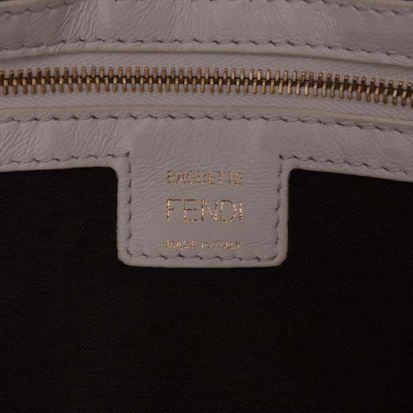 Fendi Zucca Embossed Leather Baguette Satchel White Leather Good condition - Box View