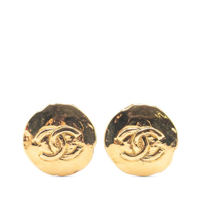 Chanel Gold Plated CC Clip On Earrings Gold Metal Good condition - Front View