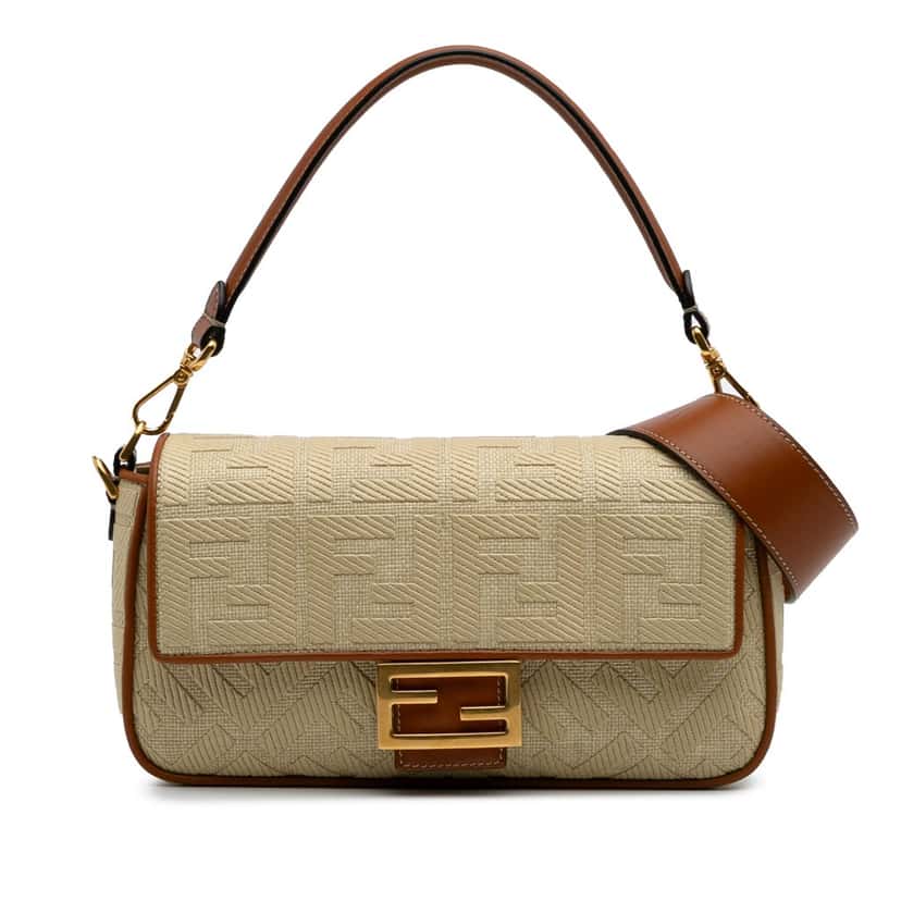 Fendi Zucca Embroidered Canvas Baguette Satchel Brown Canvas Good condition - Front View