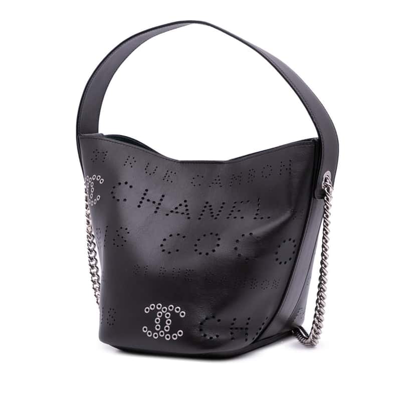 Chanel Calfskin and Tweed Small Piercing Light Bucket Bag Black Leather Good condition - Back View