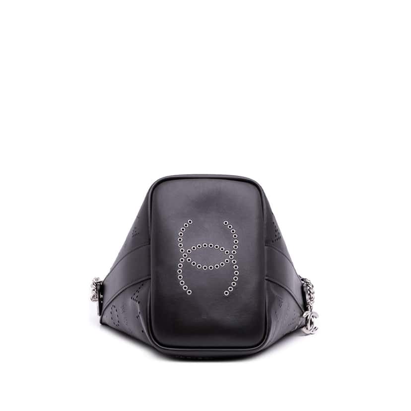 Chanel Calfskin and Tweed Small Piercing Light Bucket Bag Black Leather Good condition - Inside View