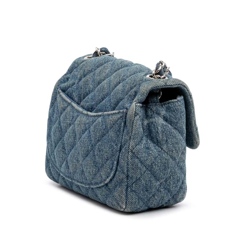 Chanel Mini Square CC Quilted Denim Single Flap Blue Denim Good condition - Back View