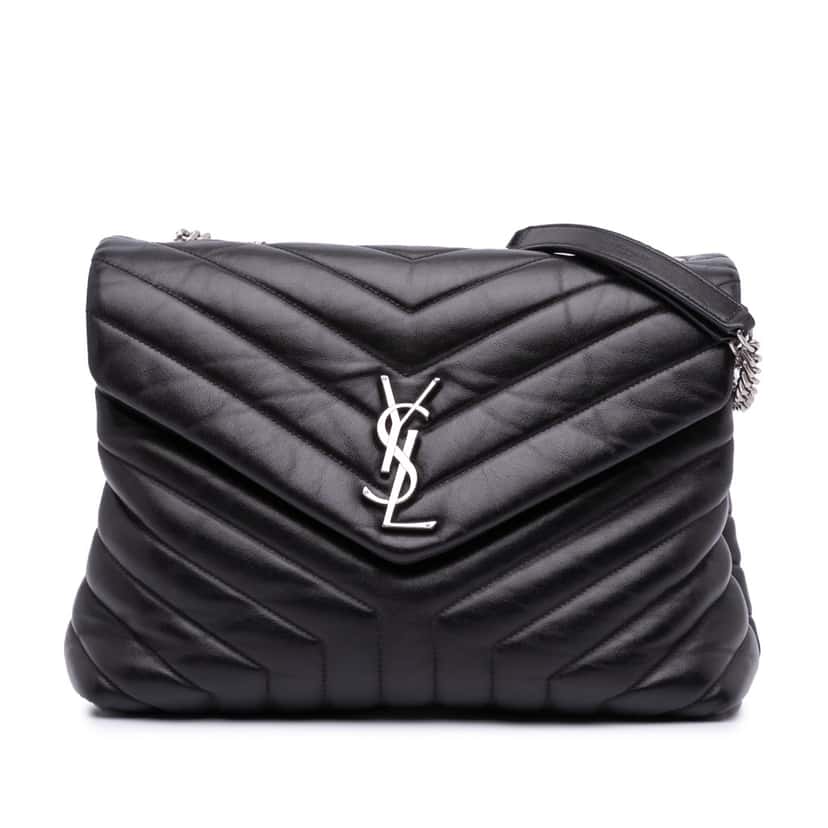 Saint Laurent Medium Matelasse Leather LouLou Shoulder Bag Black Leather Good condition - Front View