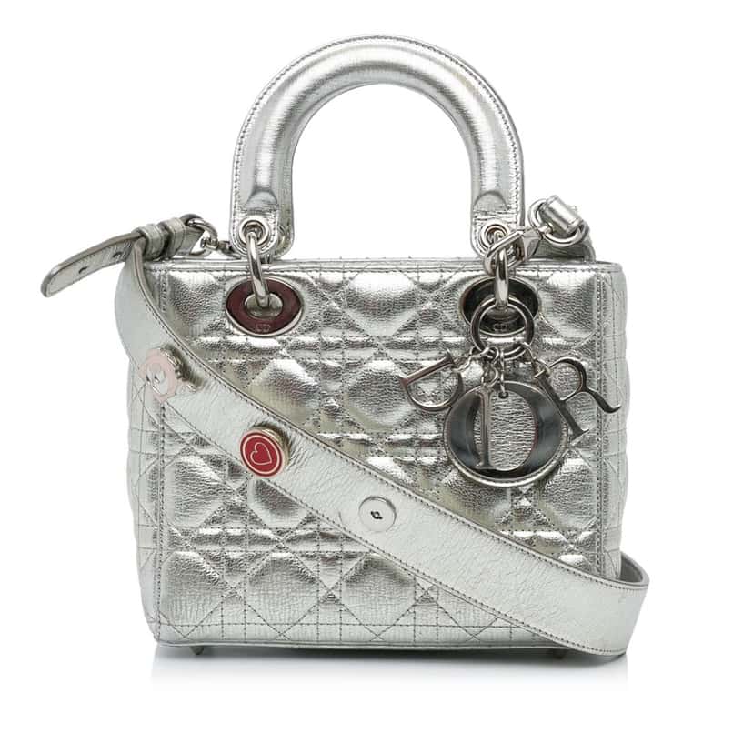 Dior Small Metallic Grained Calfskin Cannage My ABCDior Lady Dior Silver Leather Very good condition - Front View