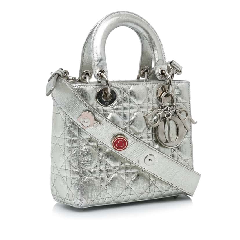 Dior Small Metallic Grained Calfskin Cannage My ABCDior Lady Dior Silver Leather Very good condition - Back View