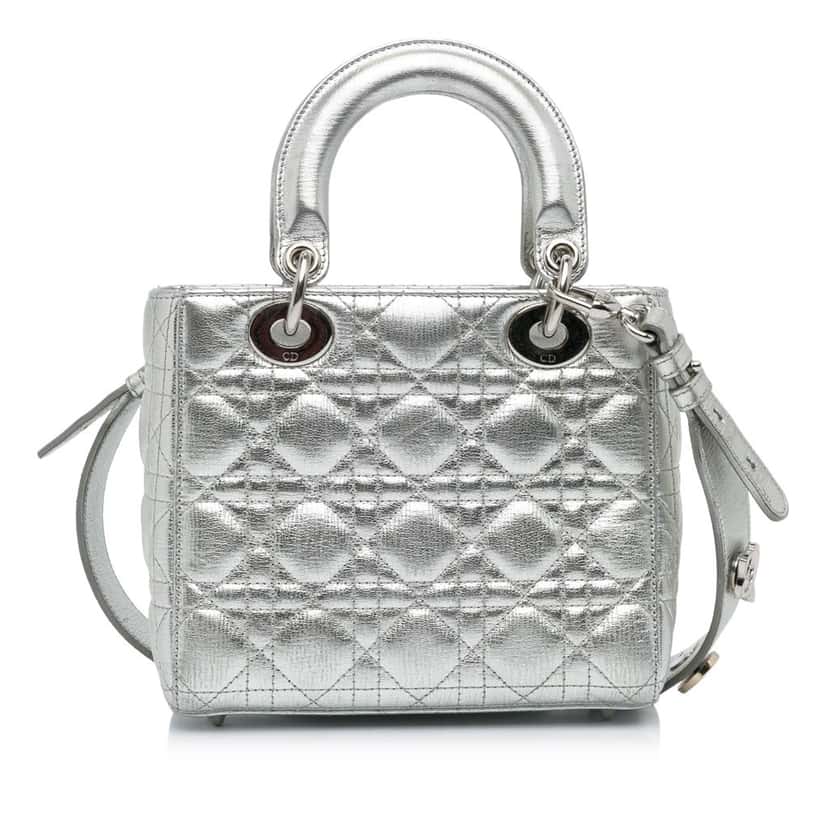 Dior Small Metallic Grained Calfskin Cannage My ABCDior Lady Dior Silver Leather Very good condition - Inside View