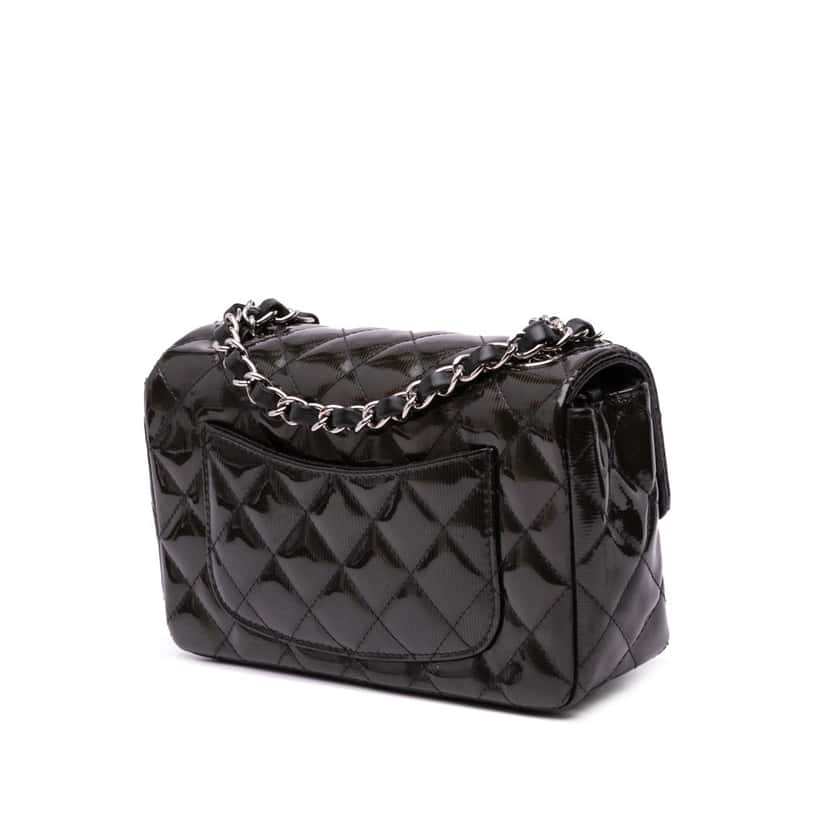Chanel Mini Rectangular Classic Striped Patent Single Flap Black Leather Good condition - Back View