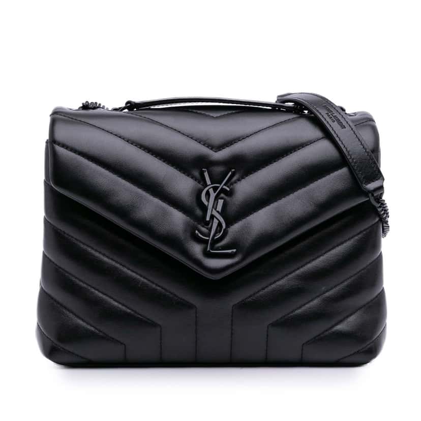 Saint Laurent Small Calfskin Monogram LouLou Shoulder Bag Black Leather Good condition - Front View