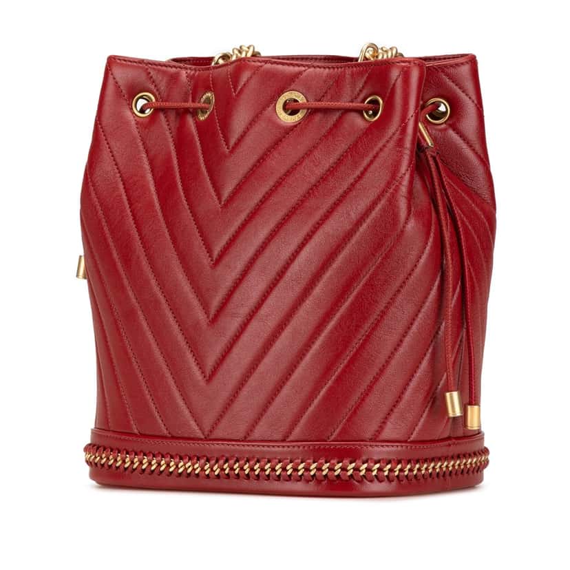 Chanel Paris Cosmopolite Medium Chevron Lambskin Bucket Bag Red Leather Good condition - Back View