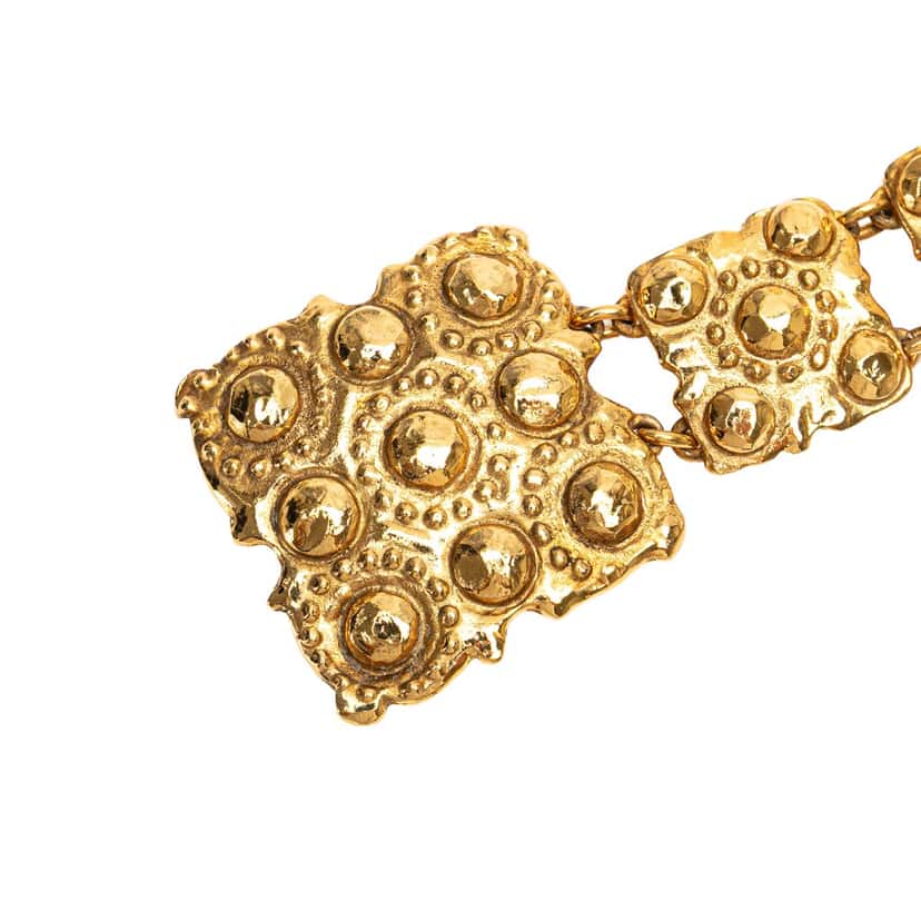 Chanel Wide Gold Plated Square Hammered Chain Belt Gold Metal Good condition - Inside View