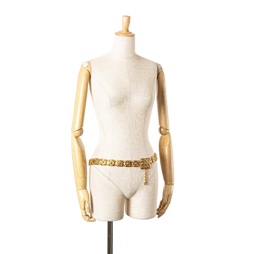 Chanel Wide Gold Plated Square Hammered Chain Belt Gold Metal Good condition - Box View