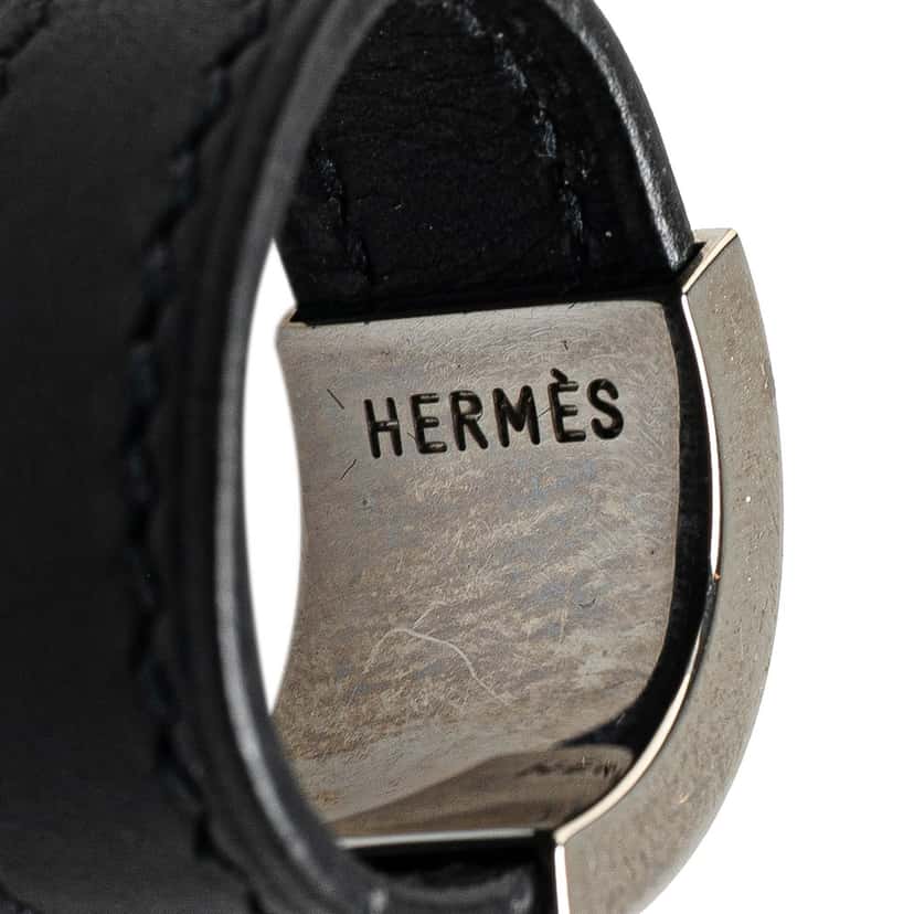 Hermès Leather and Palladium Plated Collier de Chien Ring Black Leather Good condition - Model View