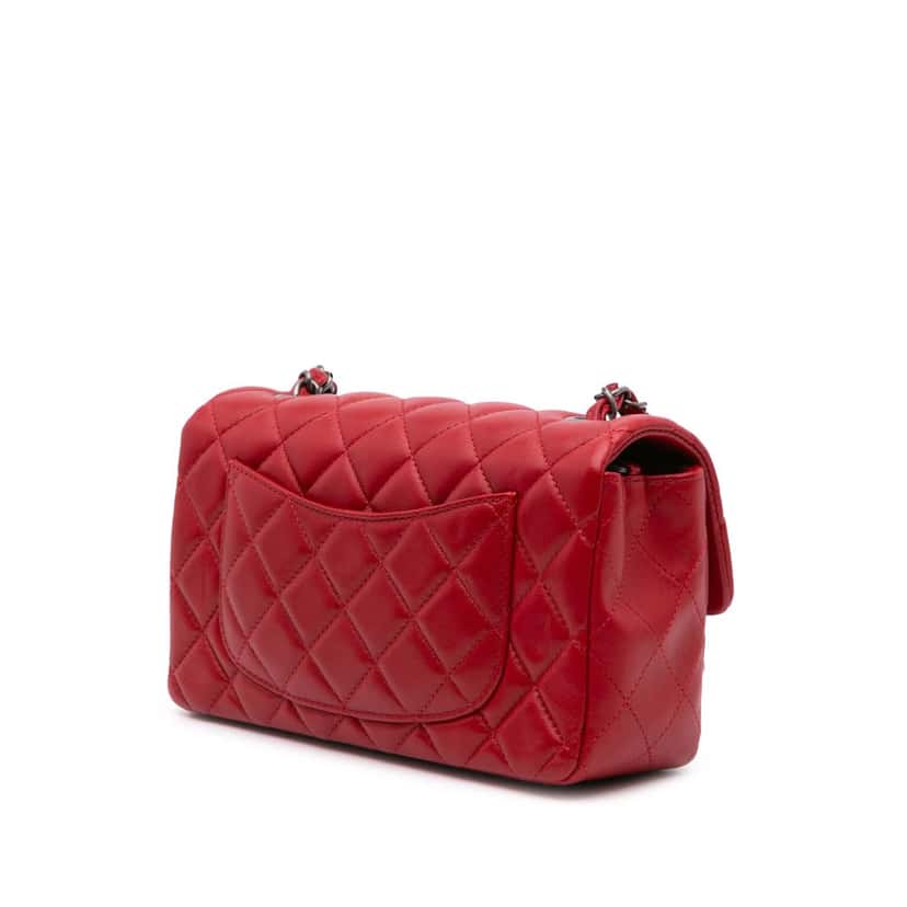 Chanel Mini Rectangular Classic Lambskin Single Flap Red Leather Good condition - Back View