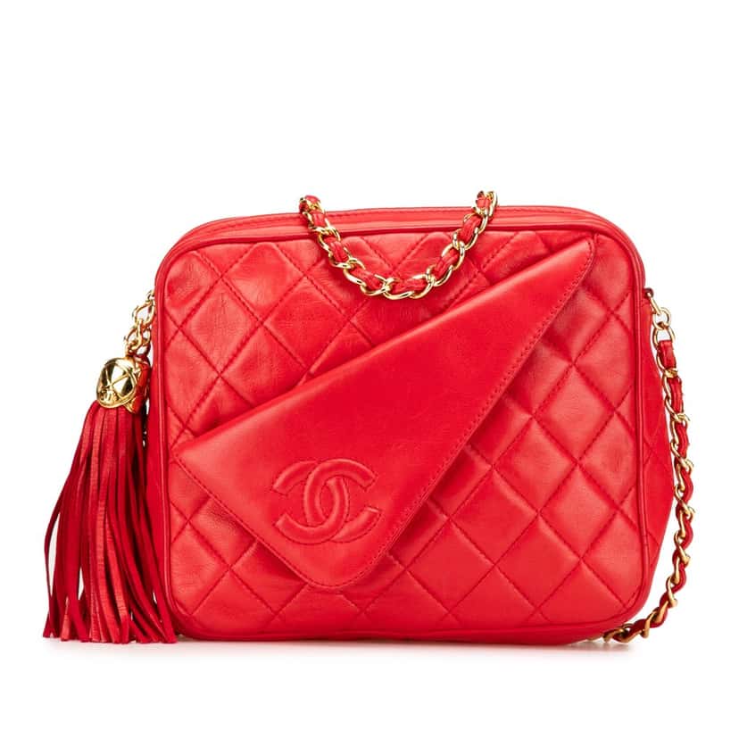 Chanel CC Quilted Lambskin Tassel Camera Bag Red Leather Good condition - Front View